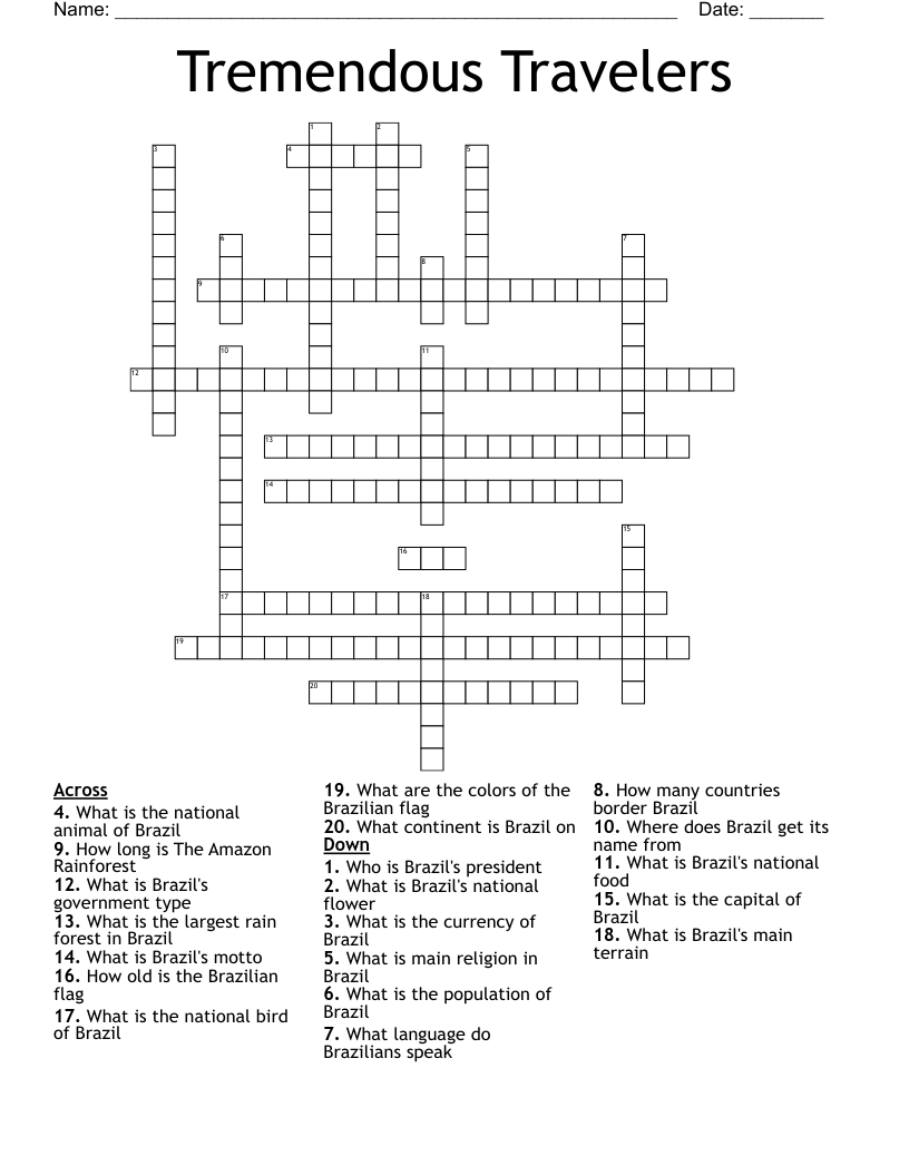 Tremendous Travelers Crossword