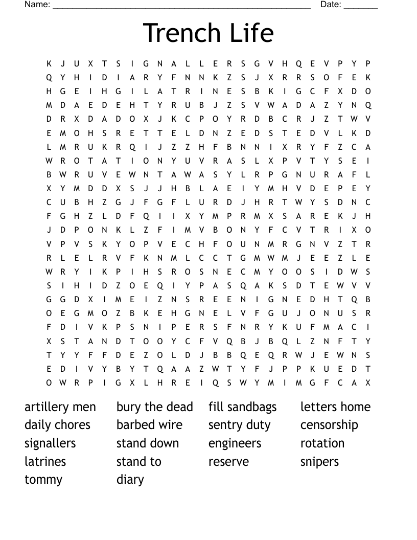 Trench Life Word Search