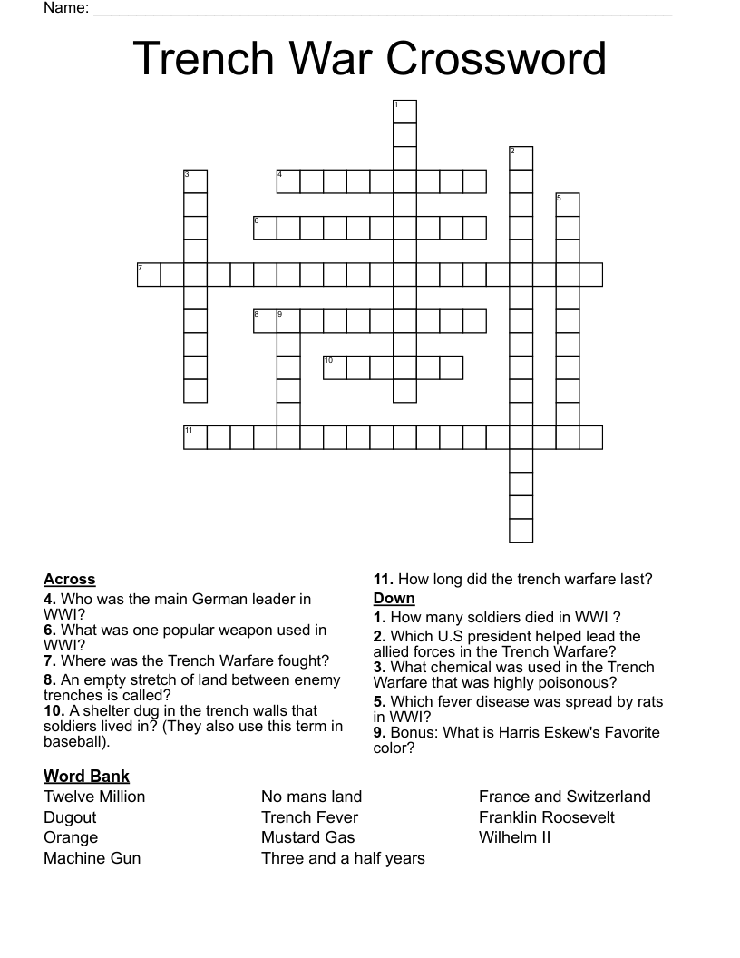 Trench War Crossword