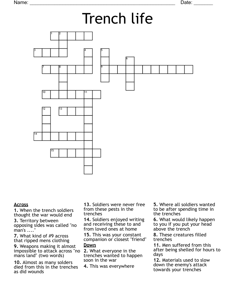 Trench life Crossword