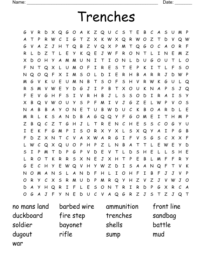 Trenches Word Search