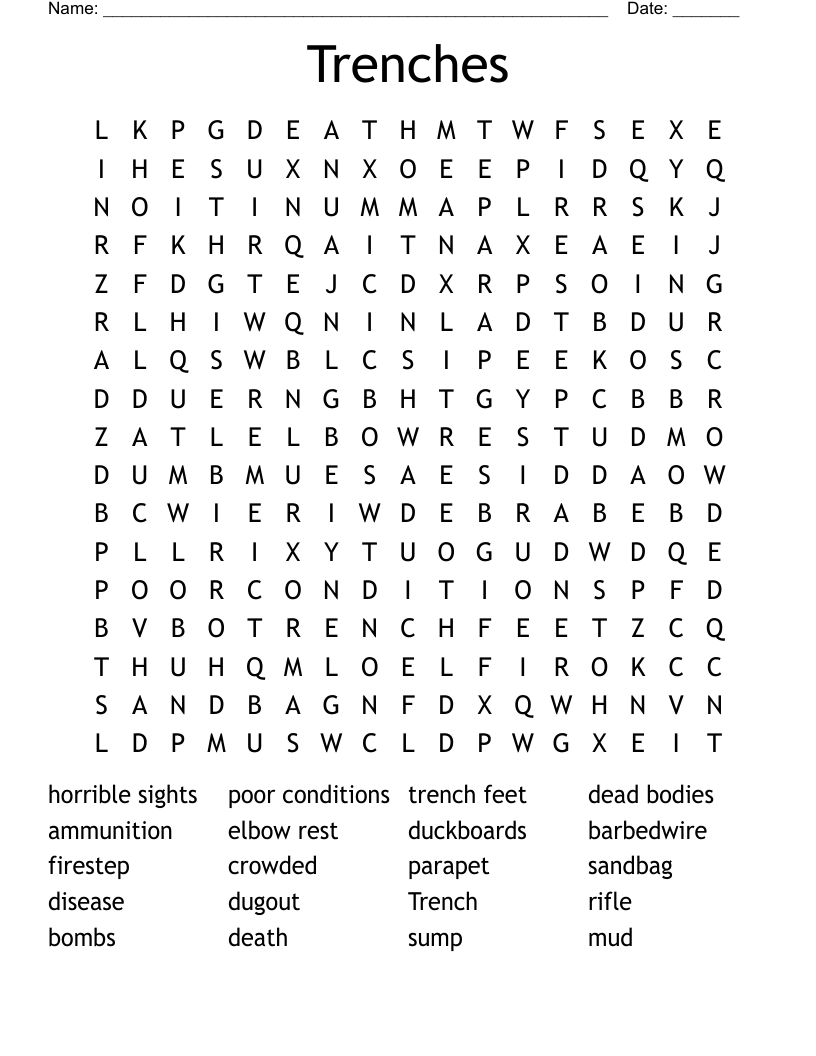 Trenches Word Search