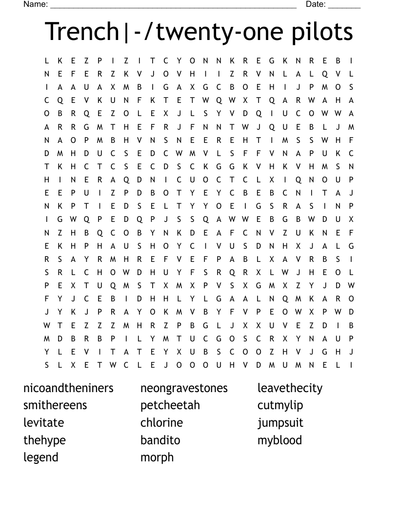 Trench|-/twenty-one pilots Word Search