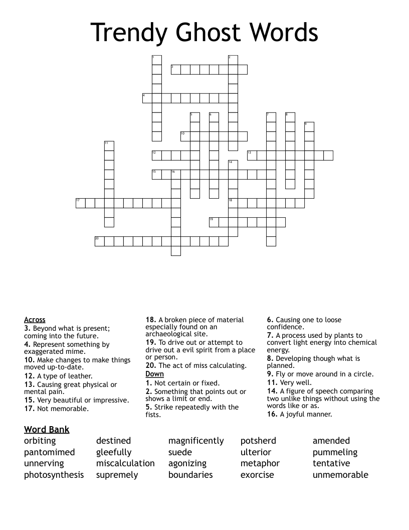 Trendy Ghost Words Crossword