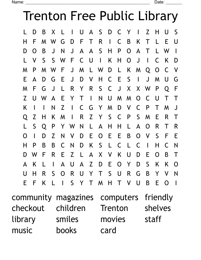 Trenton Free Public Library Word Search