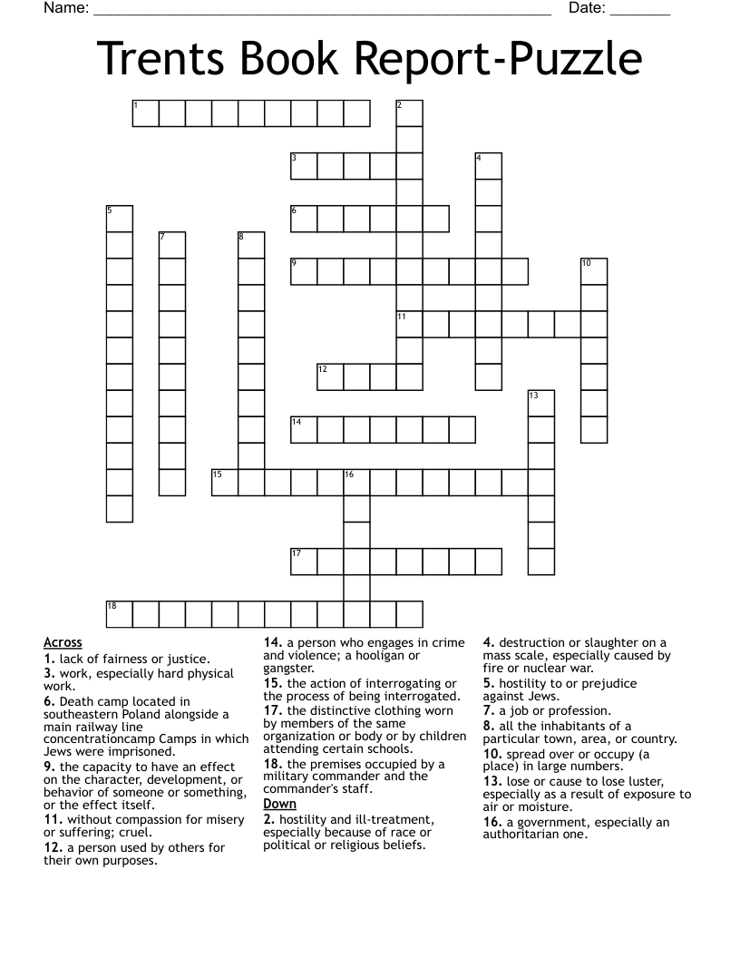 Trents Book Report-Puzzle Crossword