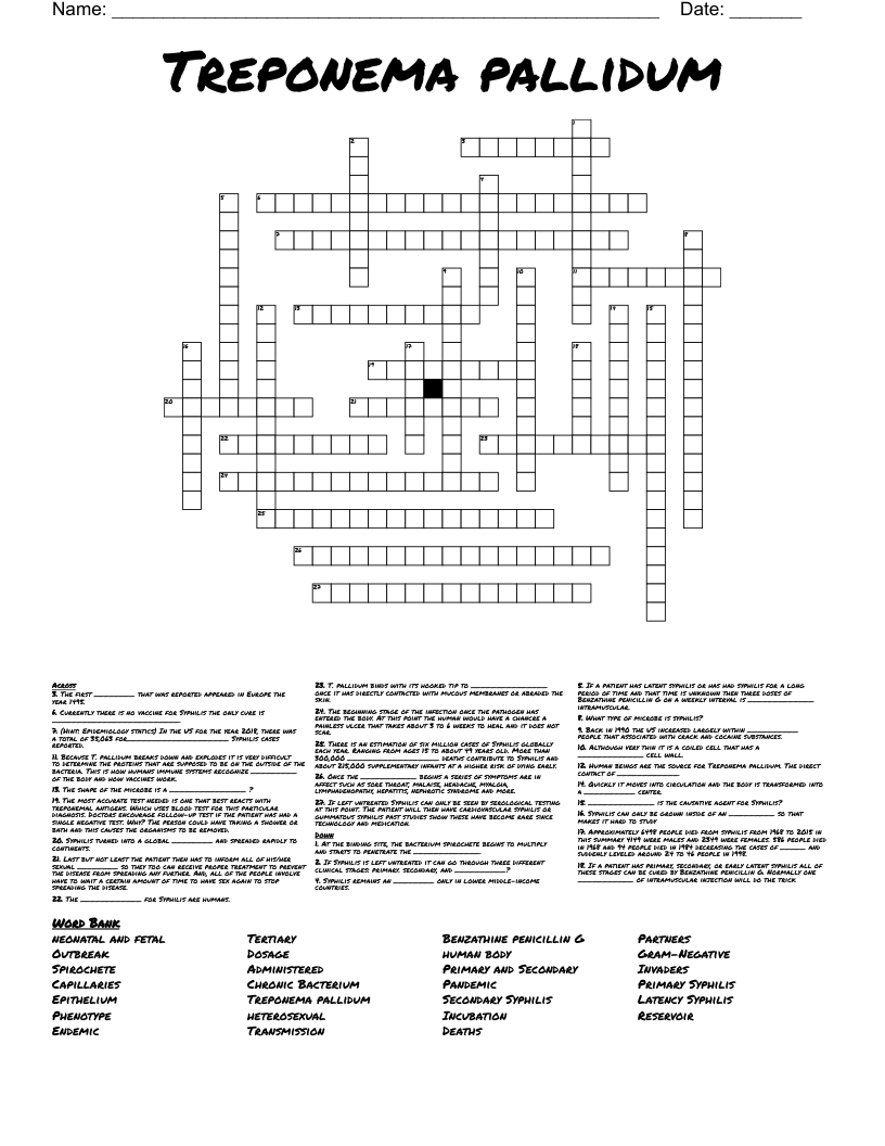 Treponema pallidum Crossword