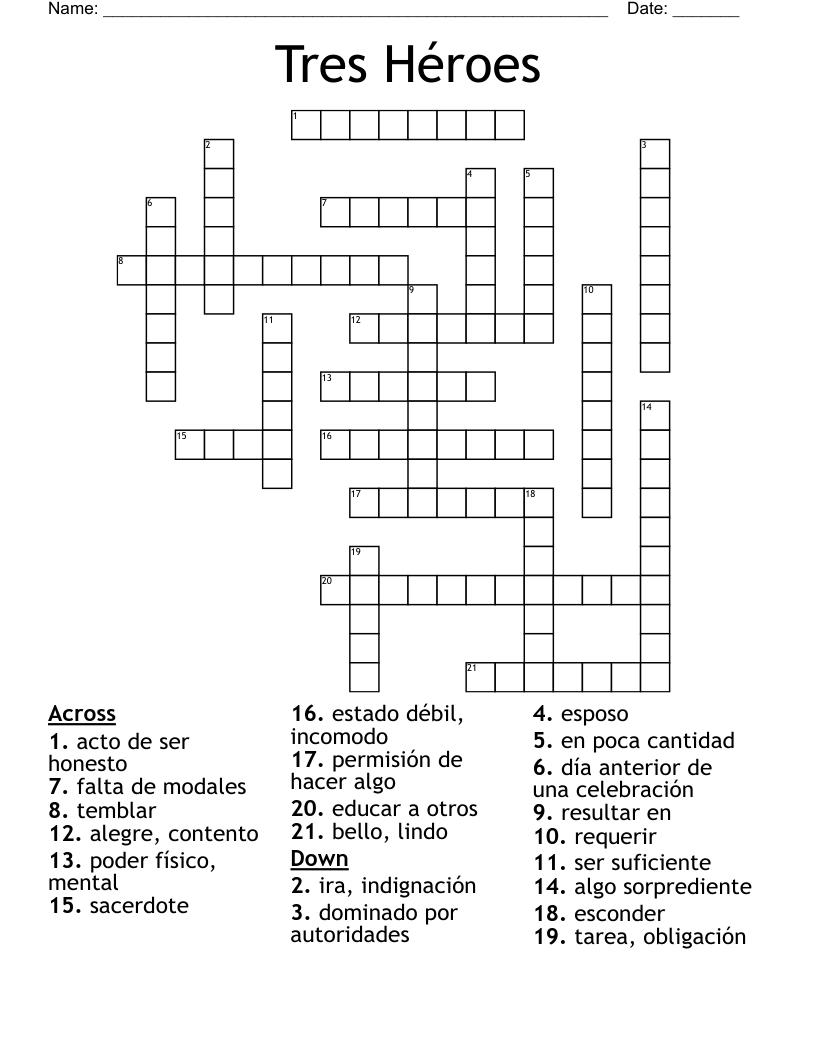 Tres Héroes Crossword