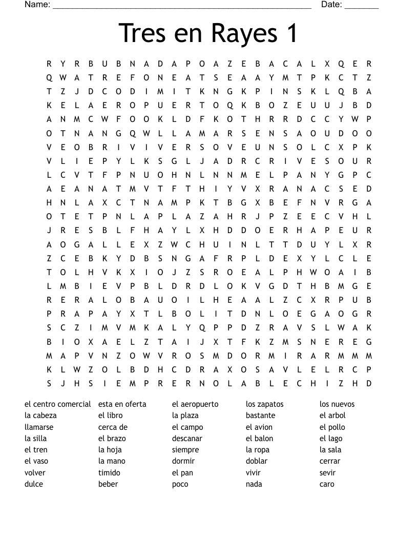 Tres en Rayes 1 Word Search