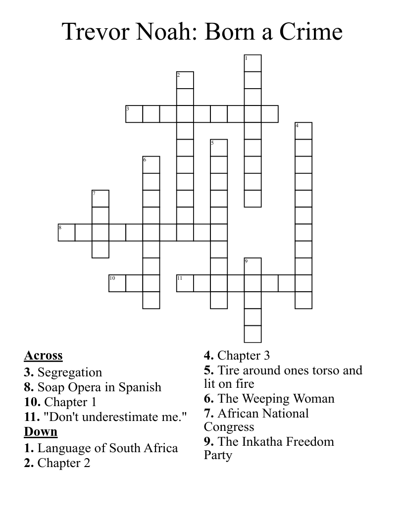 Trevor Noah: Born a Crime Crossword