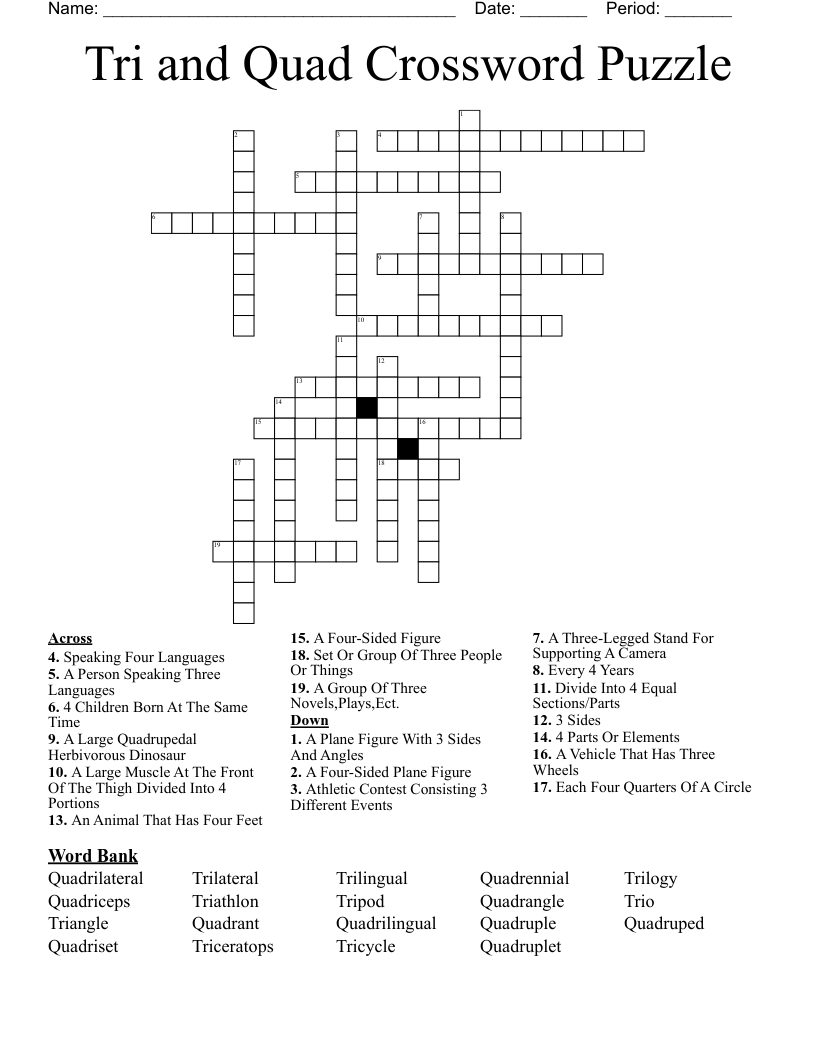 Tri and Quad Crossword Puzzle