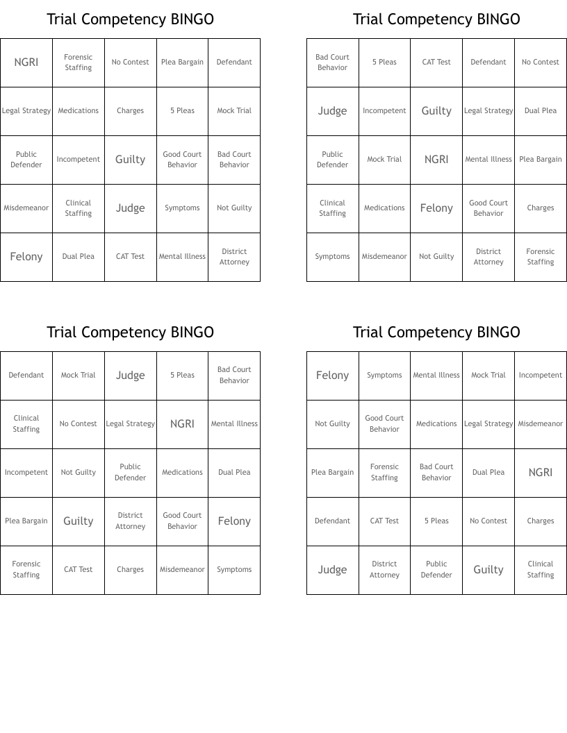 Trial Competency BINGO