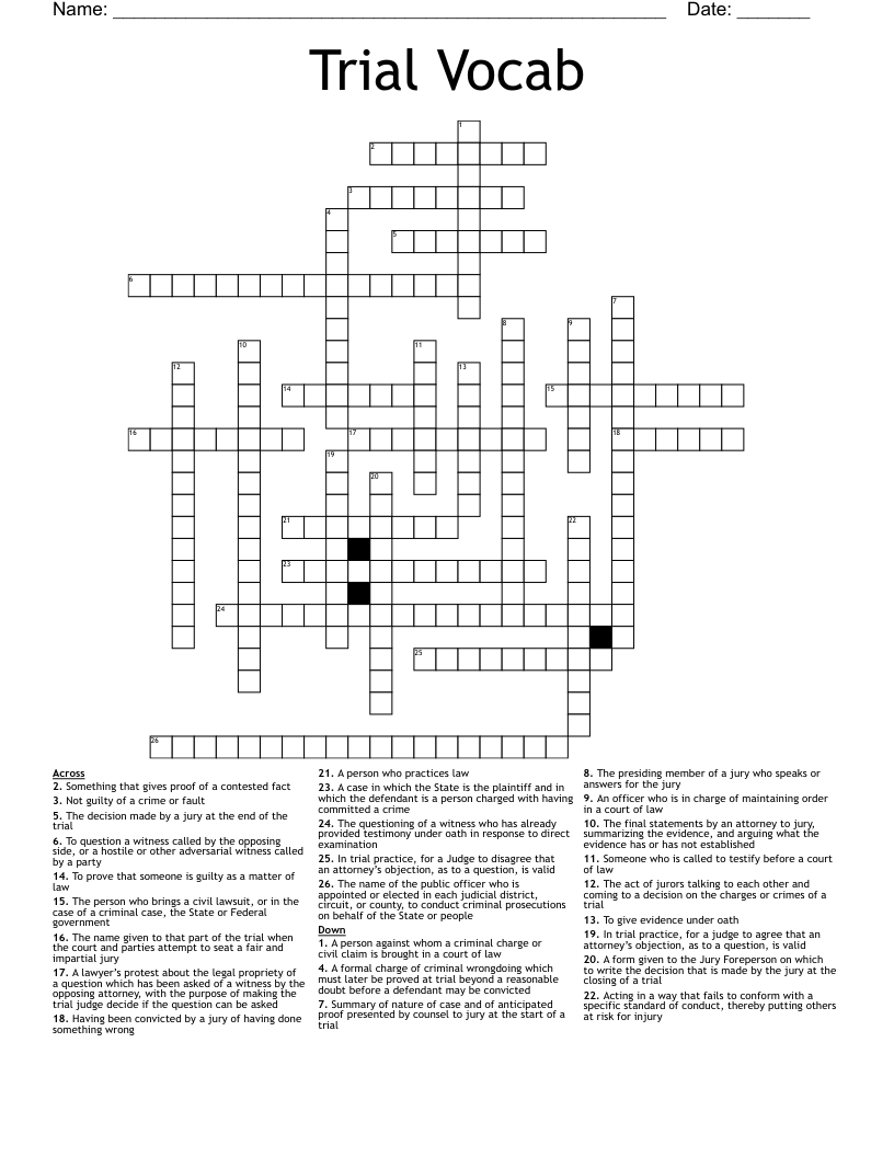 Trial Vocab Crossword