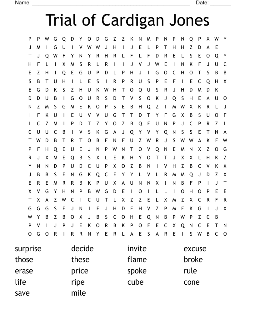Trial of Cardigan Jones Word Search
