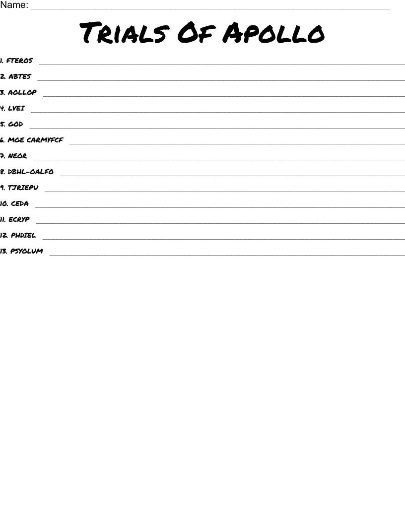 Trials Of Apollo Word Scramble