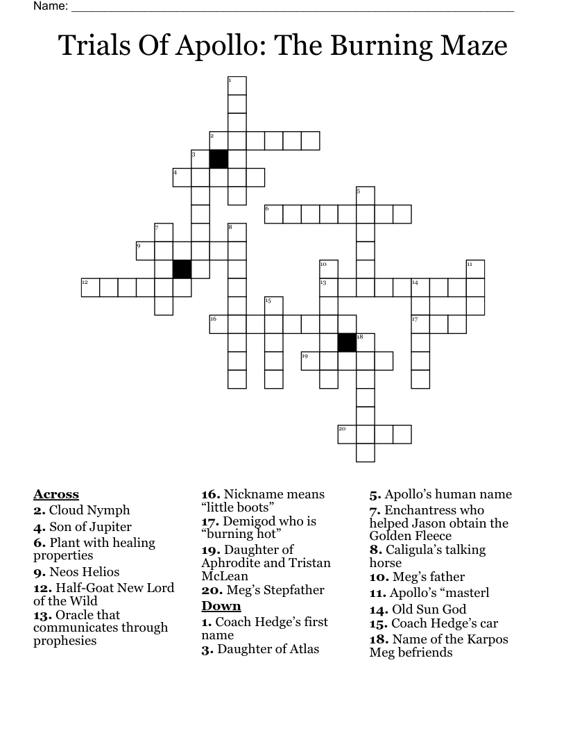 Trials Of Apollo: The Burning Maze Crossword