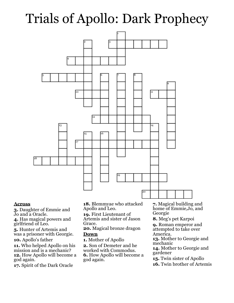 Trials of Apollo: Dark Prophecy  Crossword