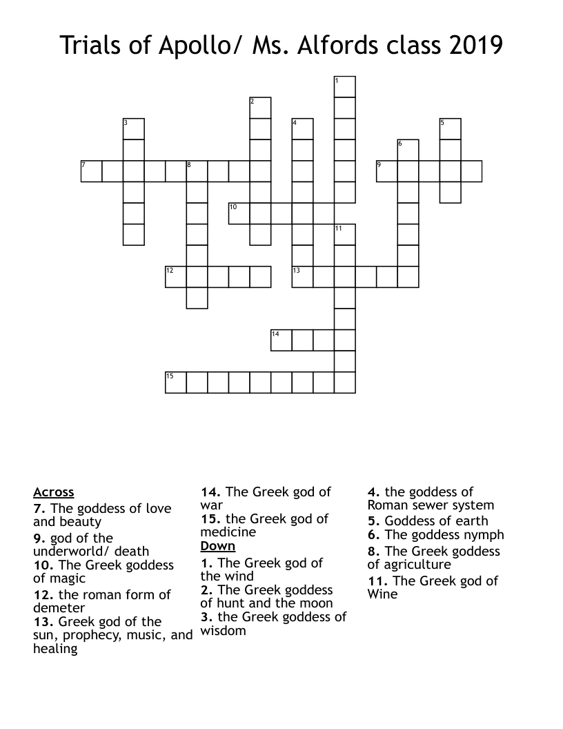 Trials of Apollo/ Ms. Alfords class 2019 Crossword