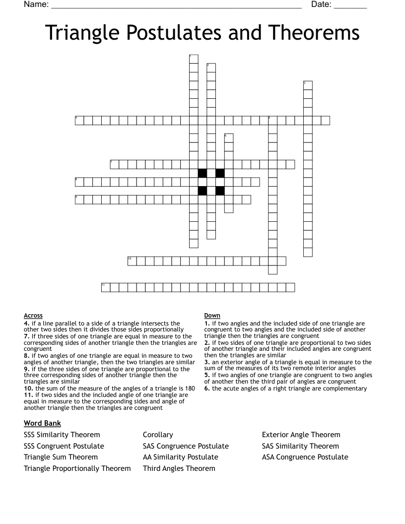 Triangle Postulates and Theorems  Crossword