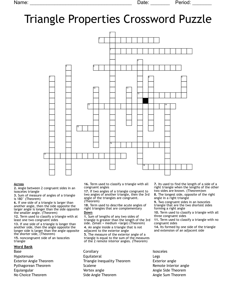 Triangle Properties Crossword Puzzle