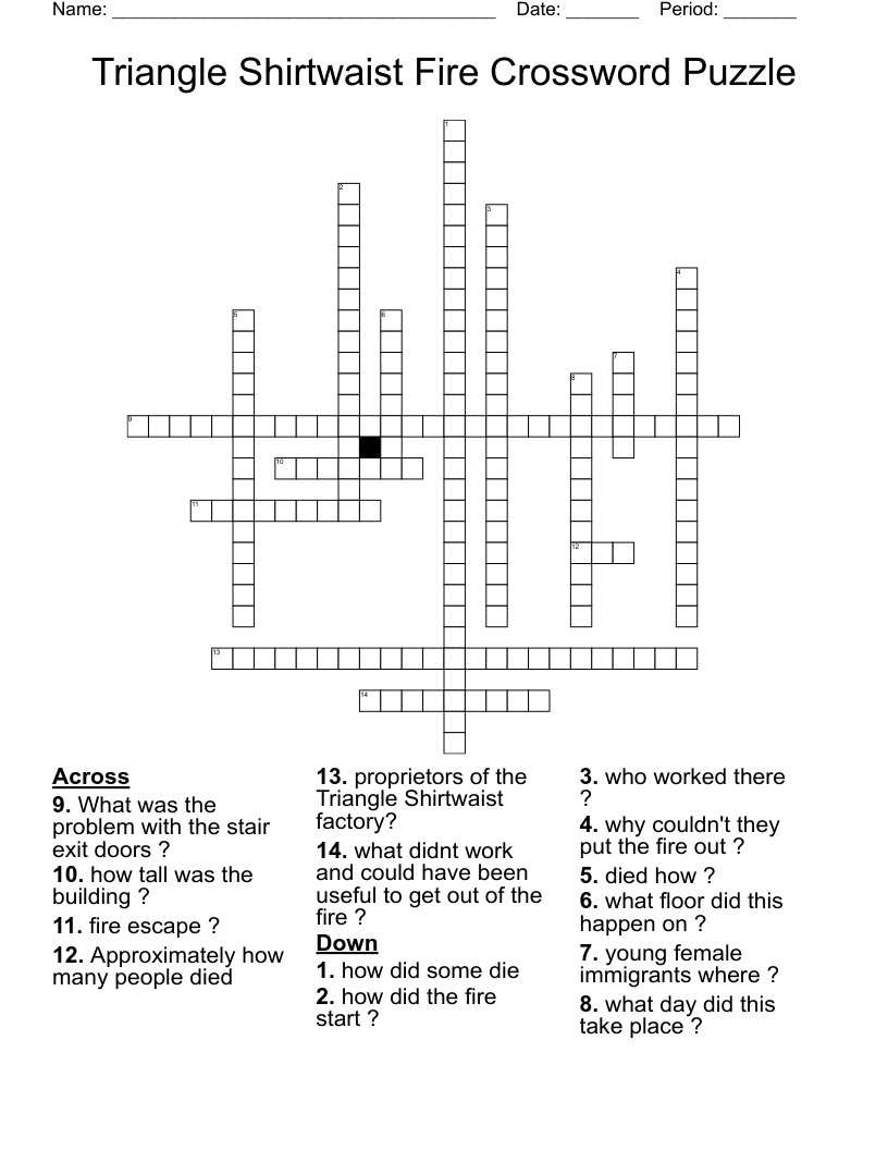 Triangle Shirtwaist Fire Crossword Puzzle