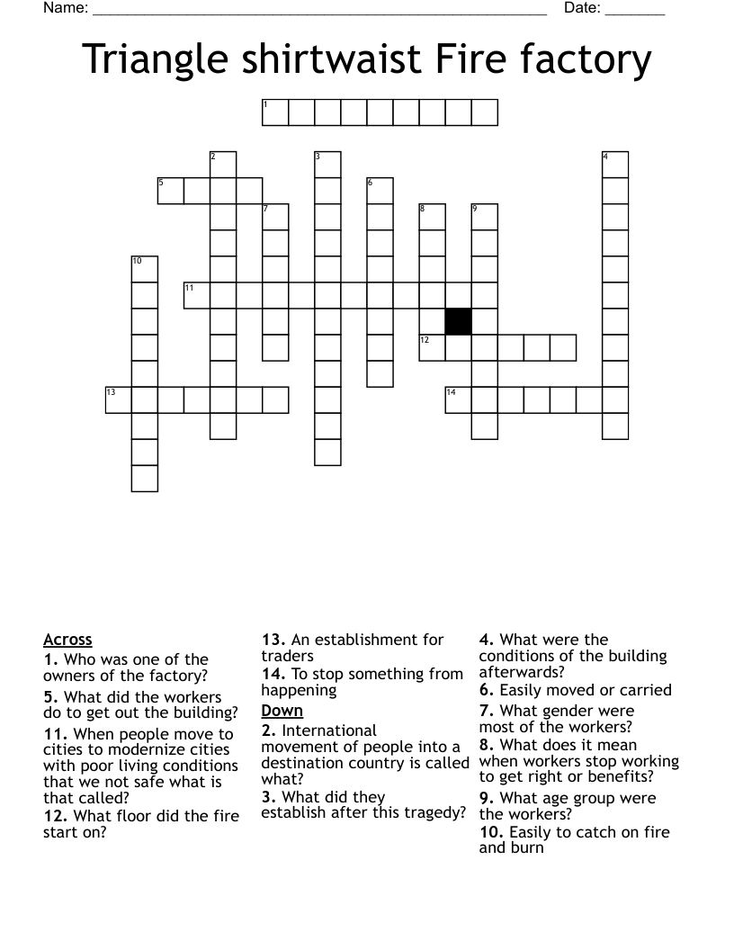 Triangle shirtwaist Fire factory  Crossword