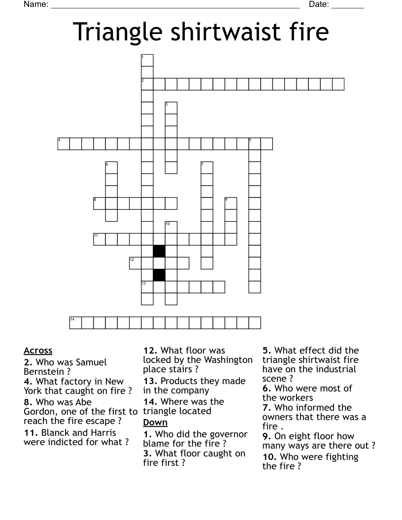 Triangle shirtwaist fire Crossword