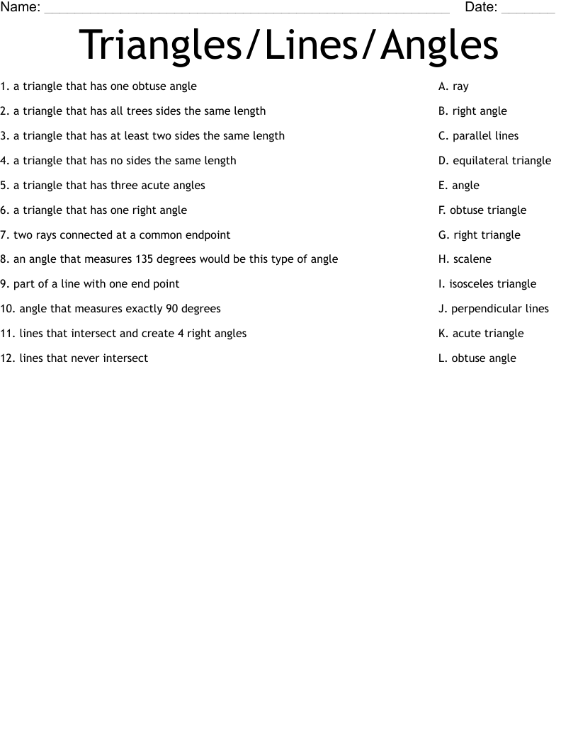Triangles/Lines/Angles Worksheet