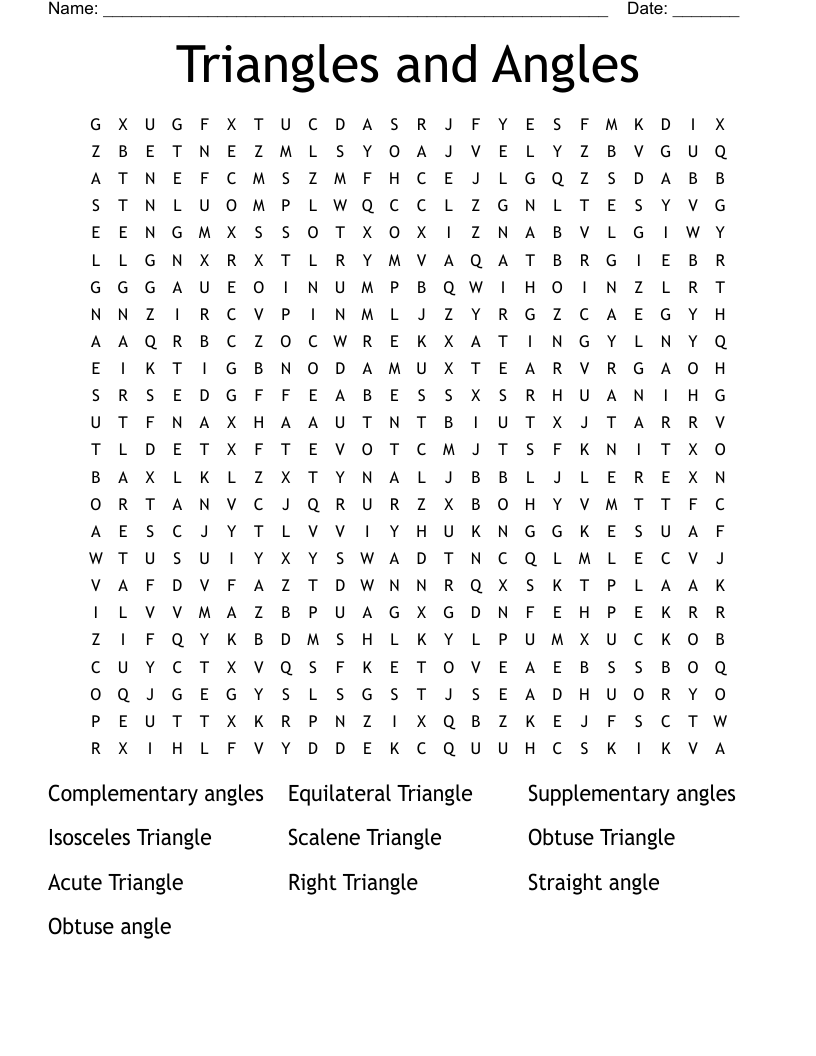 Triangles and Angles Word Search