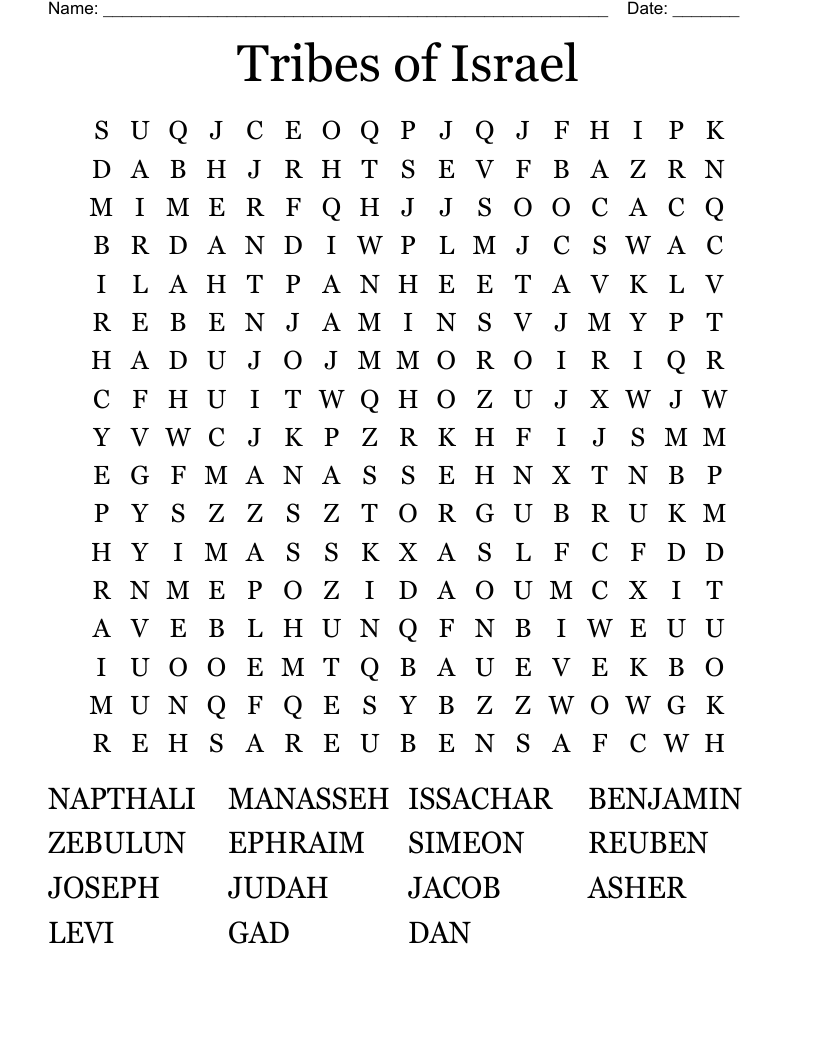 Tribes of Israel Word Search