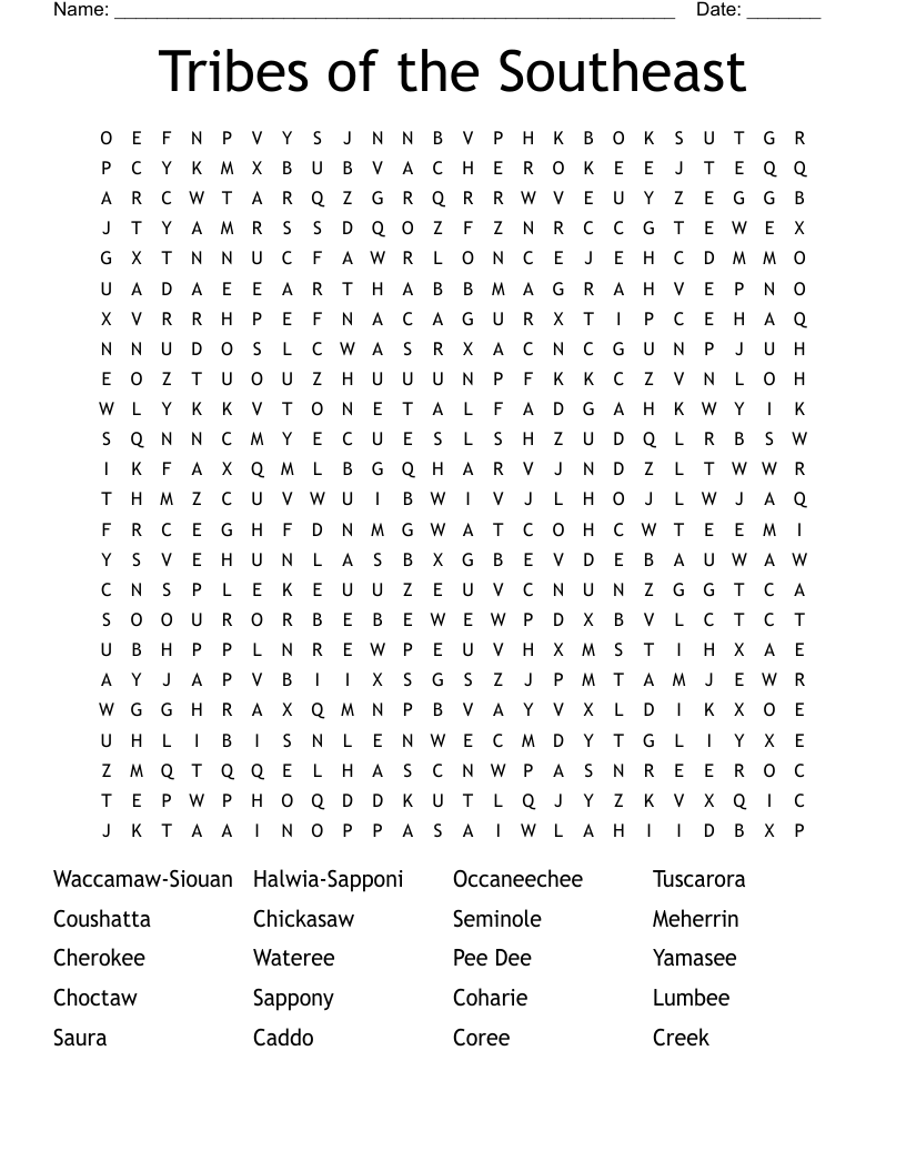 Tribes of the Southeast Word Search