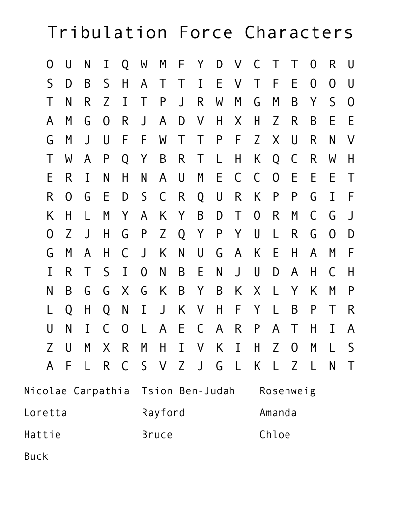 Tribulation Force Characters  Word Search