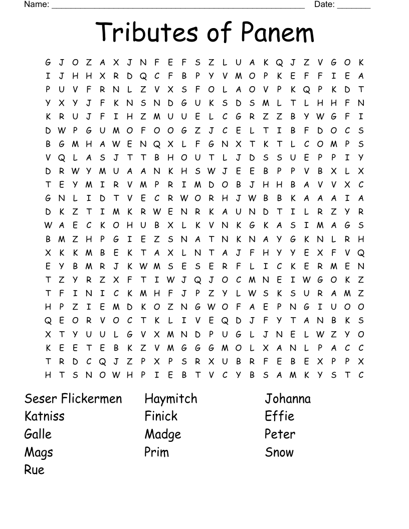 Tributes of Panem  Word Search