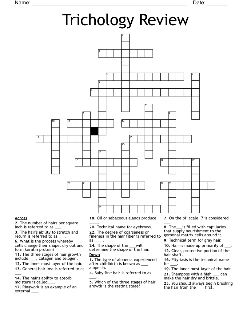 Trichology Review Crossword