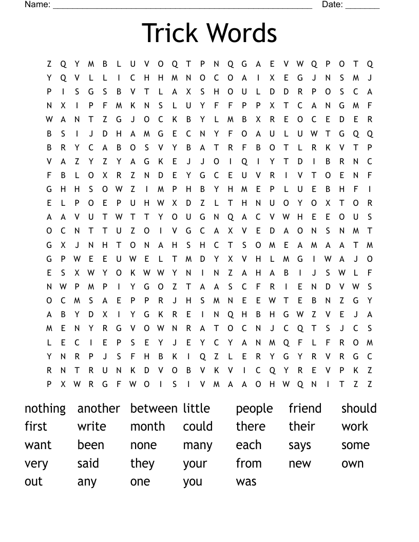 Trick Words Word Search