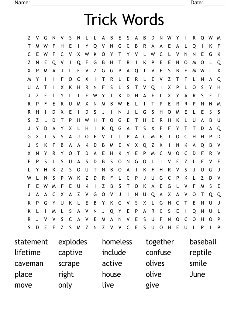 Trick Words Word Search