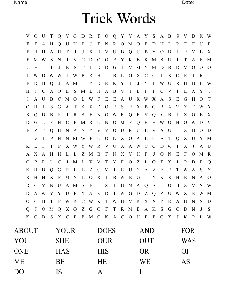 Trick Words Word Search