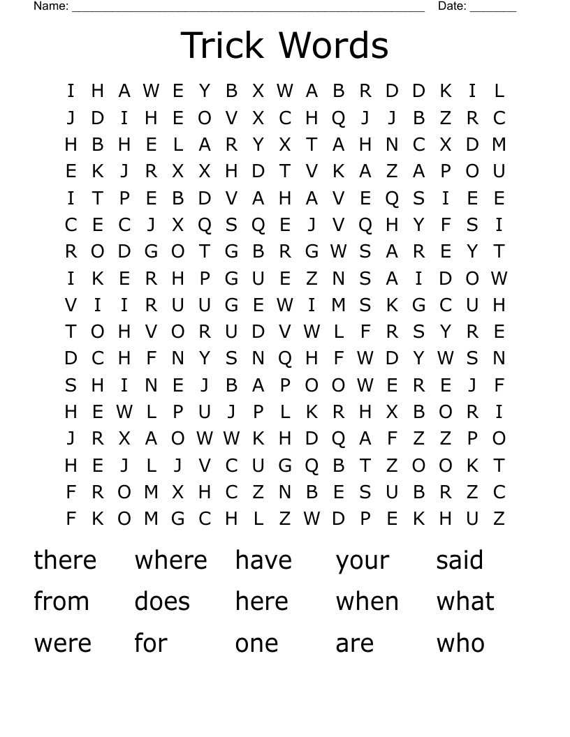 Trick Words Word Search