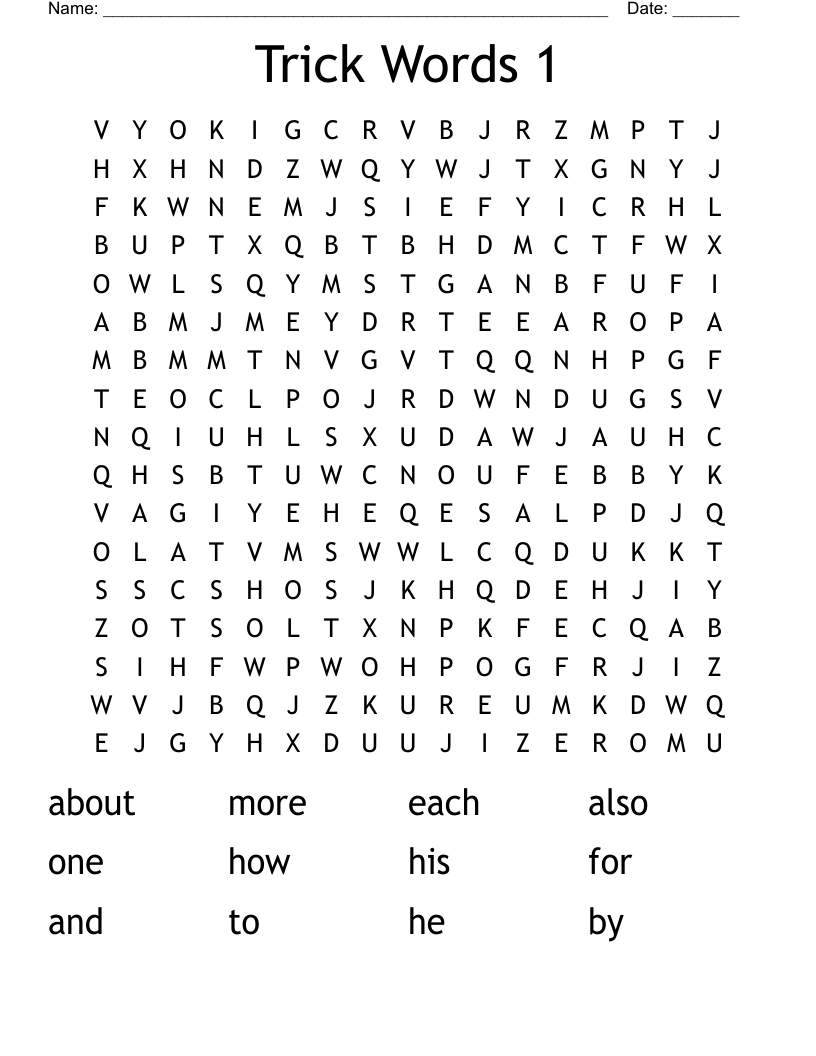 Trick Words 1 Word Search
