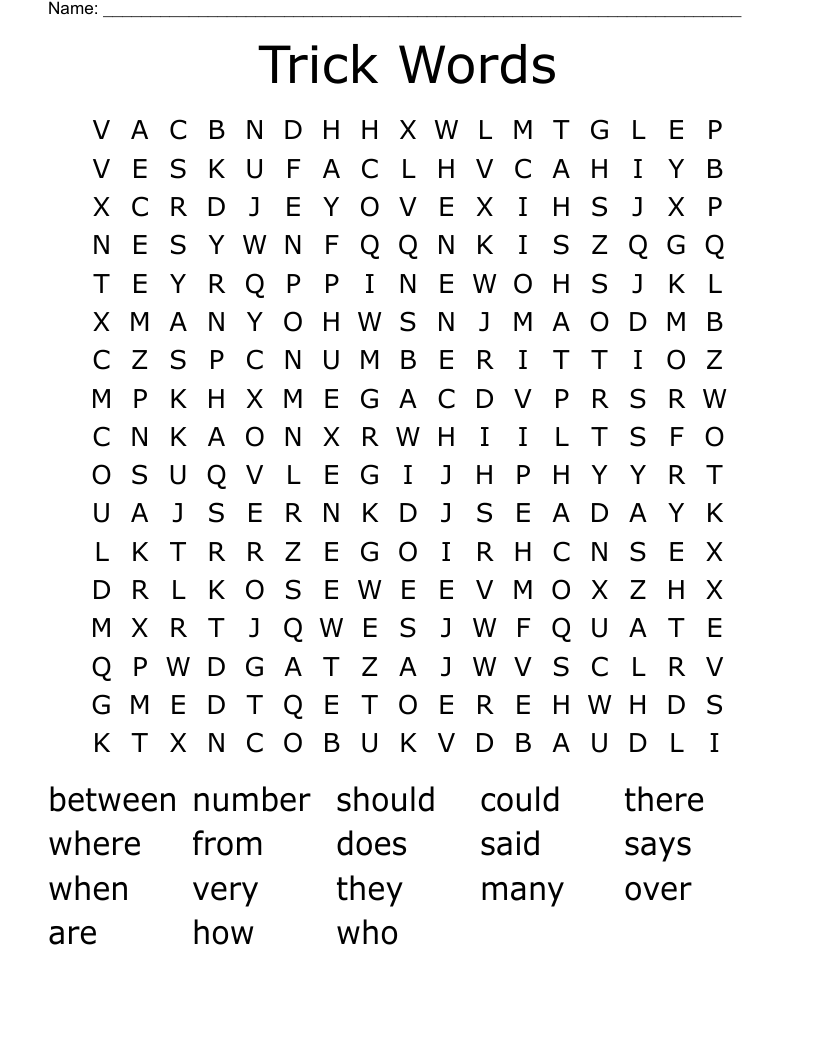 Trick Words Word Search