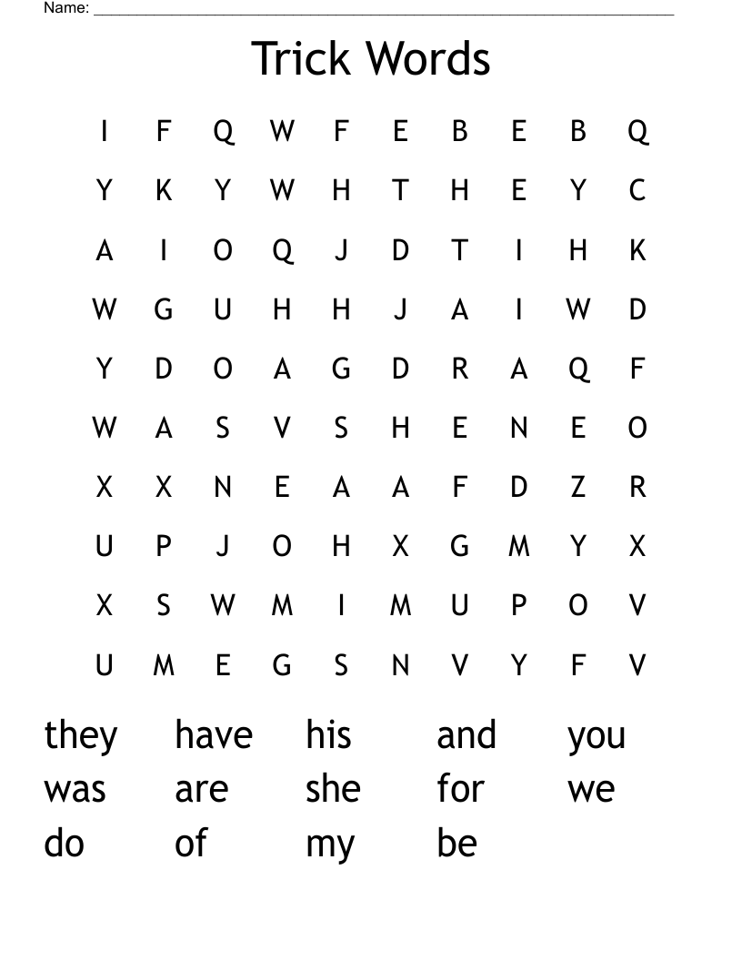 Trick Words Word Search