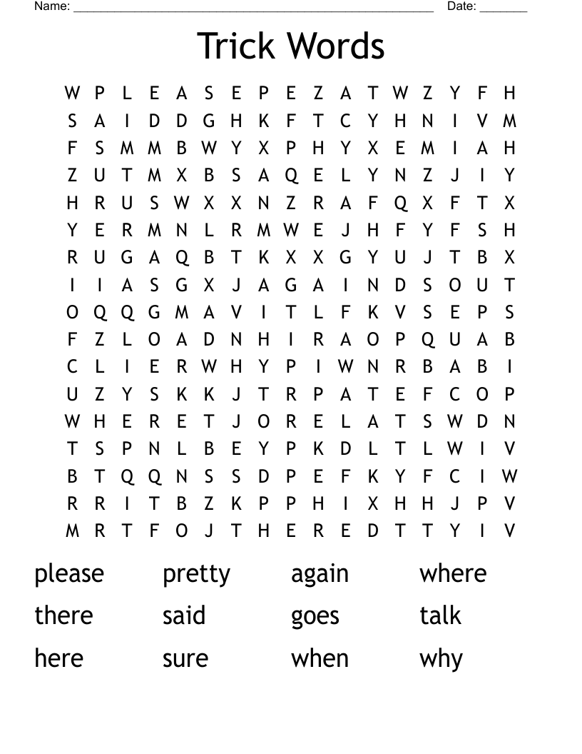 Trick Words Word Search