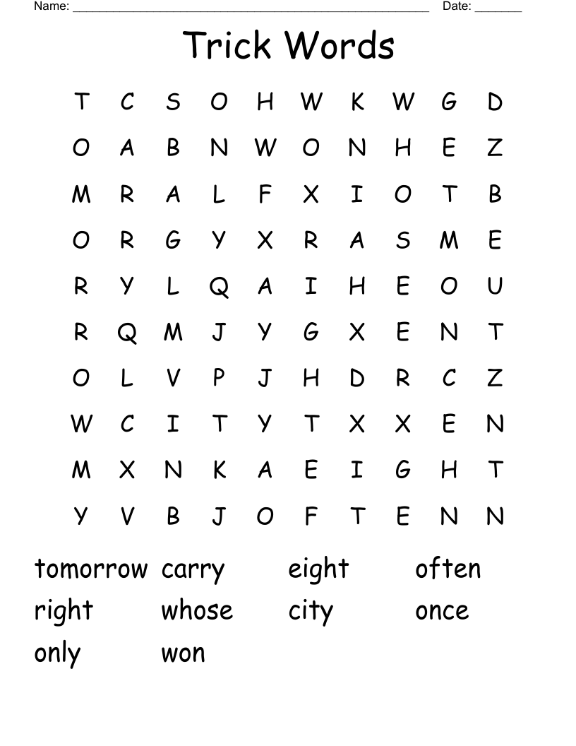 Trick Words Word Search