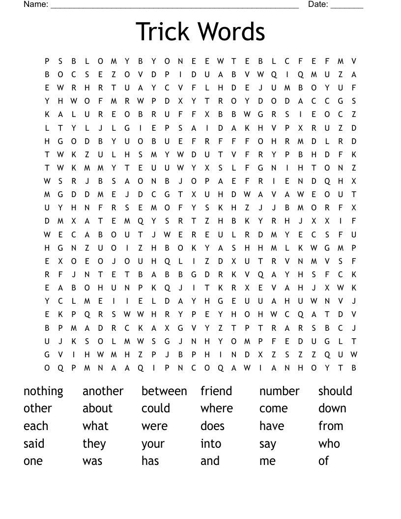 Trick Words Word Search
