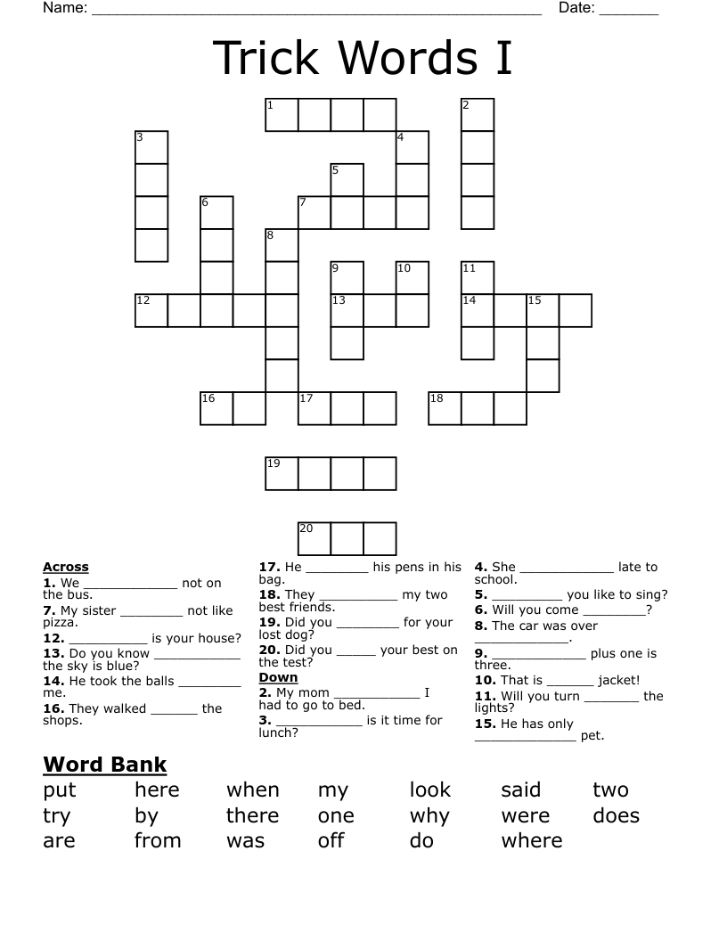 Trick Words I Crossword