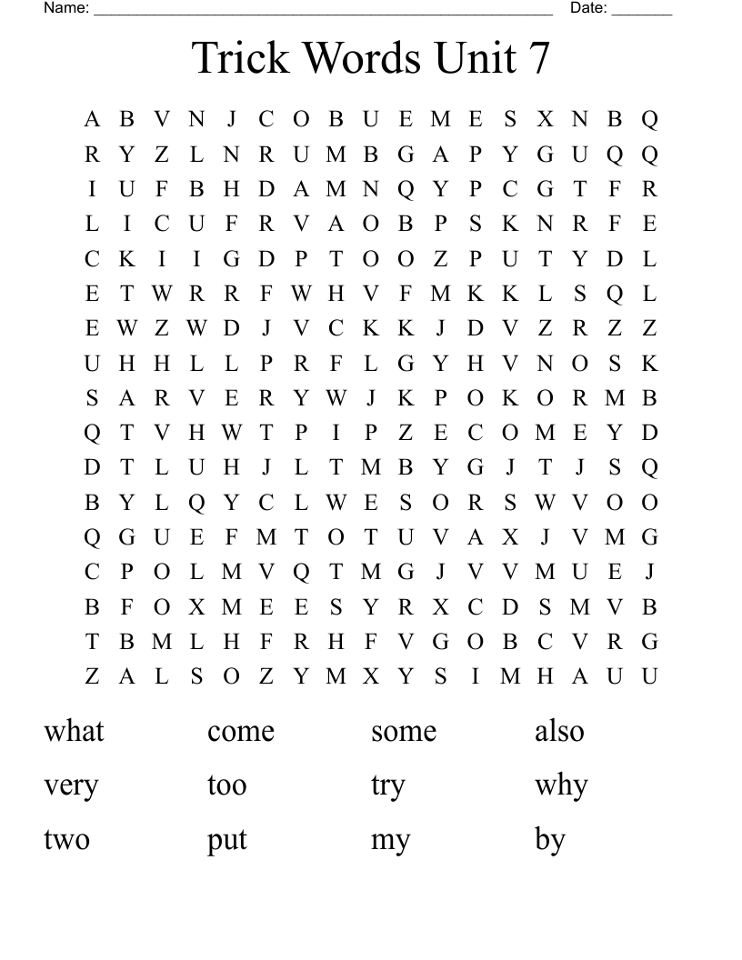 Trick Words Unit 7 Word Search