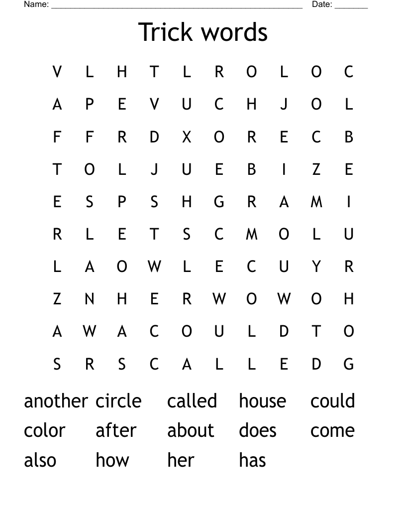 Trick words Word Search
