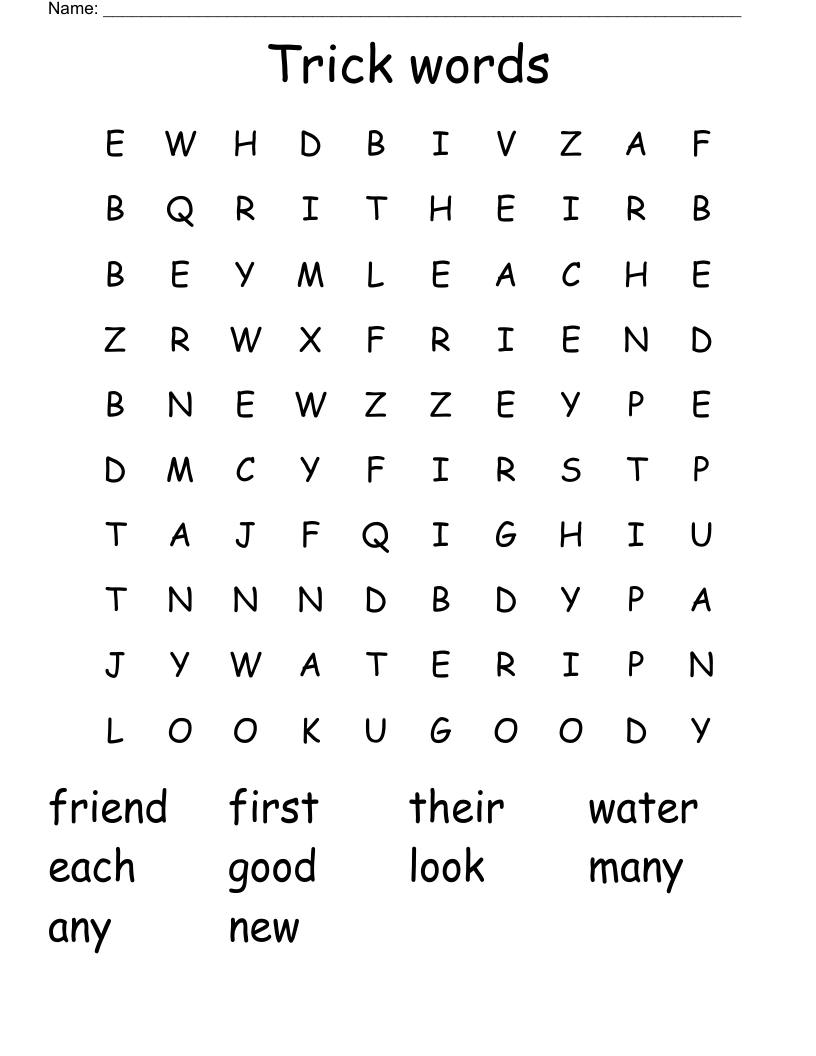 Trick words Word Search