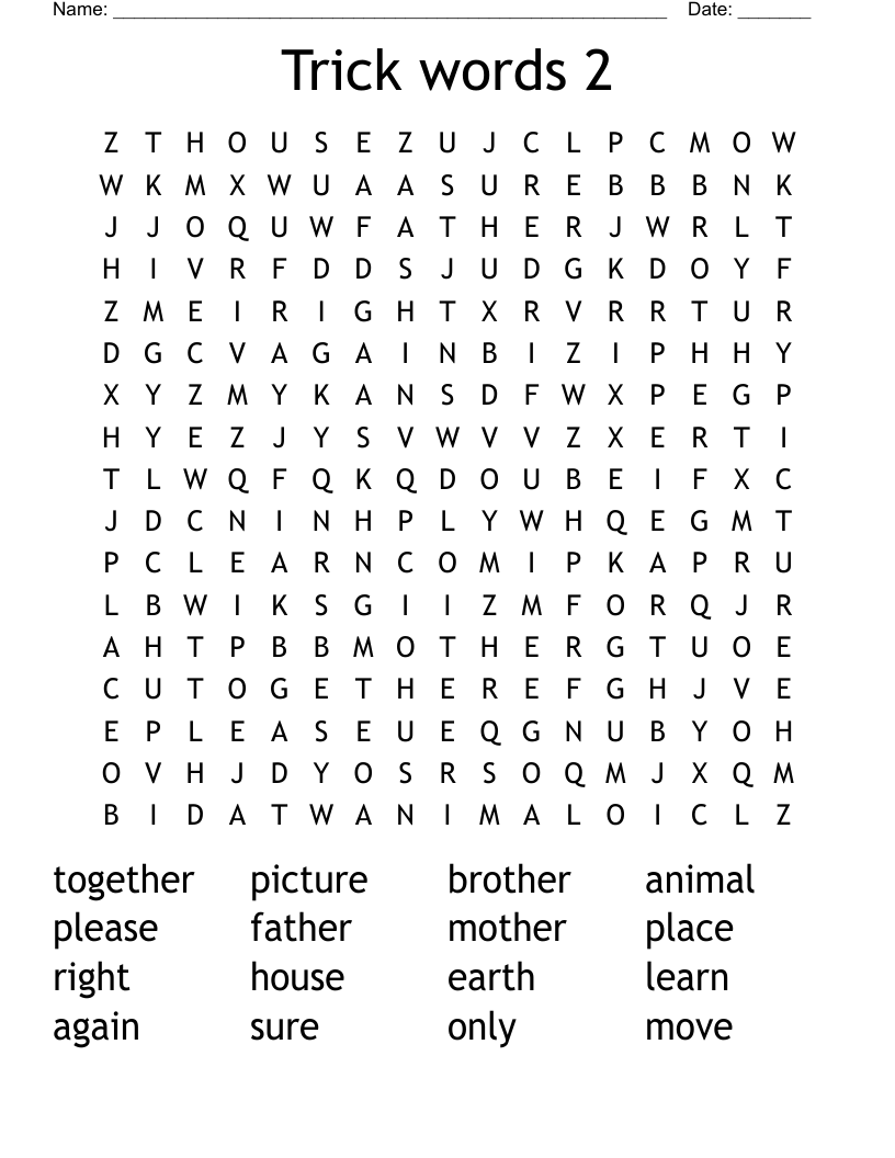 Trick words 2 Word Search