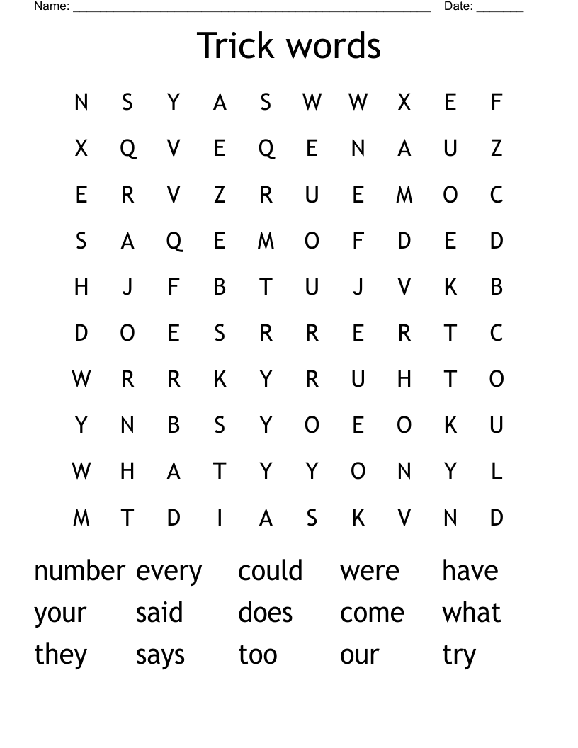 Trick words Word Search